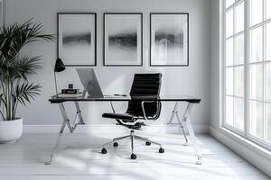 ai genererad en minimalistisk estetisk kontor med en enfärgad Färg palett foto