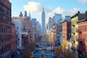 ai genererad de dynamisk ny york stad horisont från de vantage punkt av de hög linje foto
