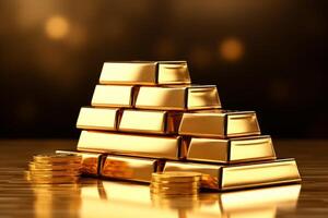 ai genererad guld barer med en begrepp av pengar sparande och ansvarig finansiera. generativ ai foto