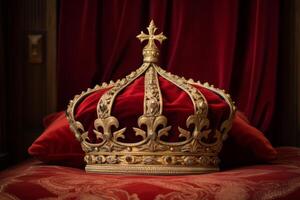 ai genererad en krona på en kunglig sammet kudde. generativ ai foto