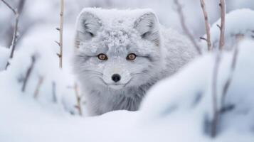 ai genererad en stänga upp av en räv i de snö. generativ ai foto