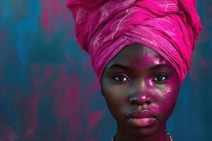 ai genererad exotisk afrikansk kvinna rosa bandage. generera ai foto