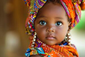 ai genererad glad leende afro bebis flicka. generera ai foto
