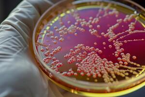 ai genererad mikroskopisk bakterie virus cell petri. generera ai foto