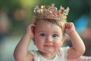 ai genererad förtjusande bebis pojke krona. generera ai foto