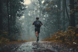 ai genererad atletisk regnig skog. generera ai foto