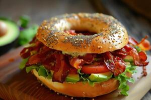 ai genererad bagel avokado bacon. generera ai foto