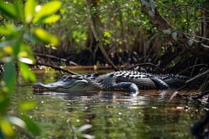 ai genererad imponerande alligator huvud. generera ai foto