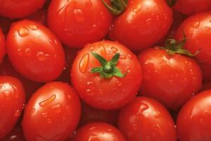 ai genererad innerlig skörda mogen tomater med daggdroppar, stänga upp röd hjärtan foto