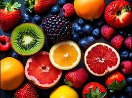 ai genererad annorlunda typer av färsk frukt foto
