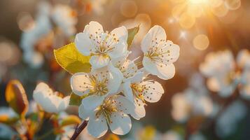 ai genererad klunga av blommor växande på träd foto