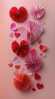 ai genererad klunga av rosa och röd papper hjärtan foto
