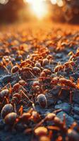 ai genererad grupp av myror korsning en väg foto