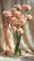 ai genererad rosa blommor i vas på tabell foto