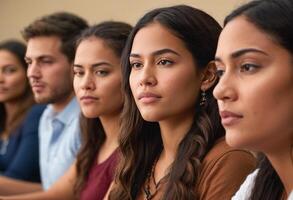 ai genererad studenter är aktivt engagerad i en klassrum diskussion, delning idéer och bidrar till de lektion. foto