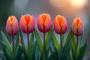 ai genererad stänga upp av färgrik blommor med suddigt bakgrund generativ ai foto