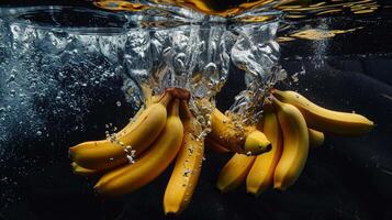 ai genererad en knippa av bananer skapande en stänk som de träffa de vatten foto