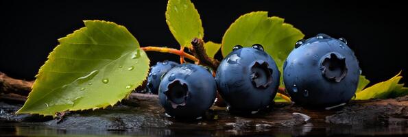 ai genererad blåbär salighet. vibrerande makro bär för utsökt baner design och färsk frukt bakgrund foto