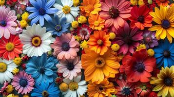 ai genererad fält fylld med olika färgad blommor foto