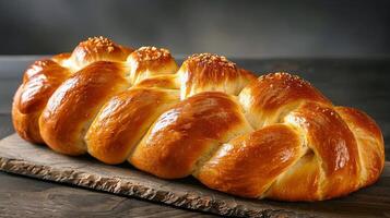 ai genererad grupp av croissanter på trä- tabell foto