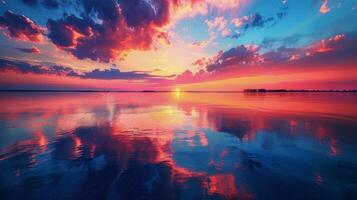 ai genererad majestätisk solnedgång över hav med moln foto