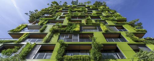 ai genererad visionär hållbarhet. grön arkitektur i de hjärta av de modern stadsbild. foto
