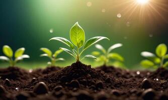 ai genererad växter växande från jord, växt framsteg, växande växt, växa upp från jord foto