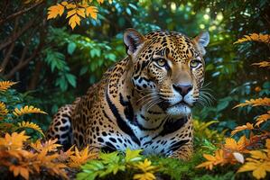 ai genererad jaguar - djur, jaguar i de djungel, skön skott av ett afrikansk leopard - jaguar foto