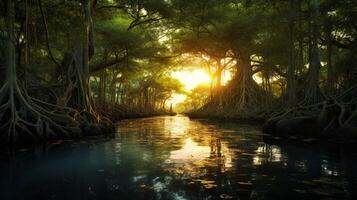 ai genererad mangrove skog natur bakgrund foto