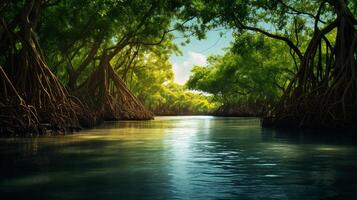 ai genererad mangrove skog natur bakgrund foto