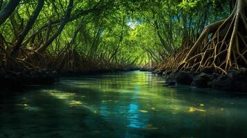 ai genererad mangrove skog natur bakgrund foto