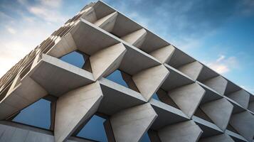 ai genererad modern betong byggnad med geometrisk design bakgrund foto