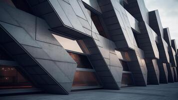 ai genererad modern betong byggnad med geometrisk design bakgrund foto