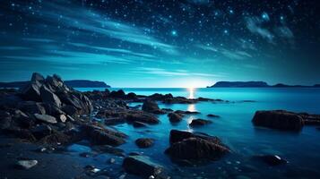 ai genererad hav starry natt bakgrund foto