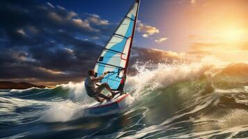 ai genererad hav vindsurfing bakgrund foto