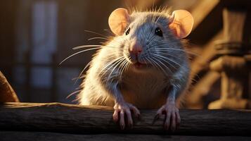 ai genererad en råtta är Sammanträde på en logga i de solljus foto