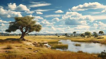 ai genererad savann vilda djur och växter landskap bakgrund foto