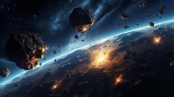 ai genererad himmel med asteroider bakgrund foto