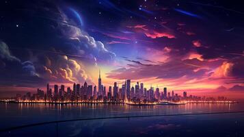 ai genererad himmel med stad lampor bakgrund foto