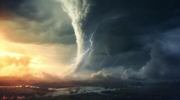 ai genererad himmel med tornado bakgrund foto