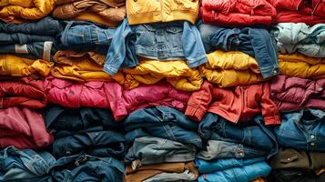 ai genererad färgrik hållbar mode Kläder lugg på visa foto