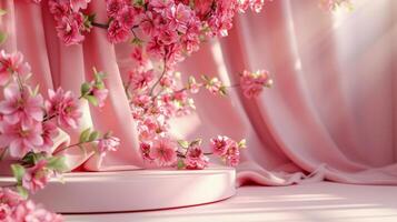 ai genererad rosa bakgrund med rosa blommor foto