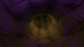 abstrakt vridning 3d tunnel. animation. inuti hypnotisk tredimensionell tunnel med konvex longitudinell Ränder. färgrik mörk tunnel i slinga fascinerar och skrämmer foto