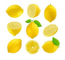 citroner samling. citron- frukt isolerat på vit bakgrund med klippning väg. foto