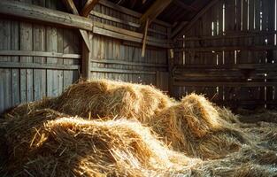 ai genererad hö balar och sugrör i ladugård foto