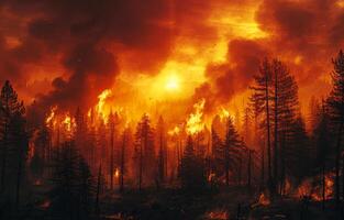 ai genererad skog brand. en skog brand en få timmar innan slutet foto