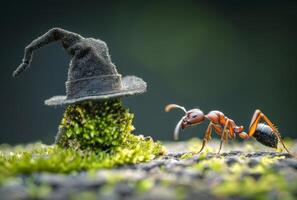 ai genererad myra är bärande häxa hatt till svamp foto