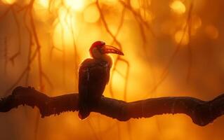 ai genererad gyllene timme hornbill foto