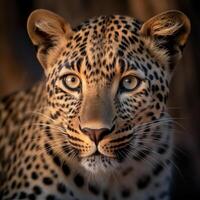 ai genererad stänga upp porträtt av leopard. generativ ai foto