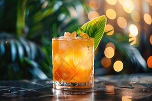 ai genererad mai tai tropisk cocktail med rom, kalk, mynta garnering, orange likör, amaretto sirap, mandlar foto